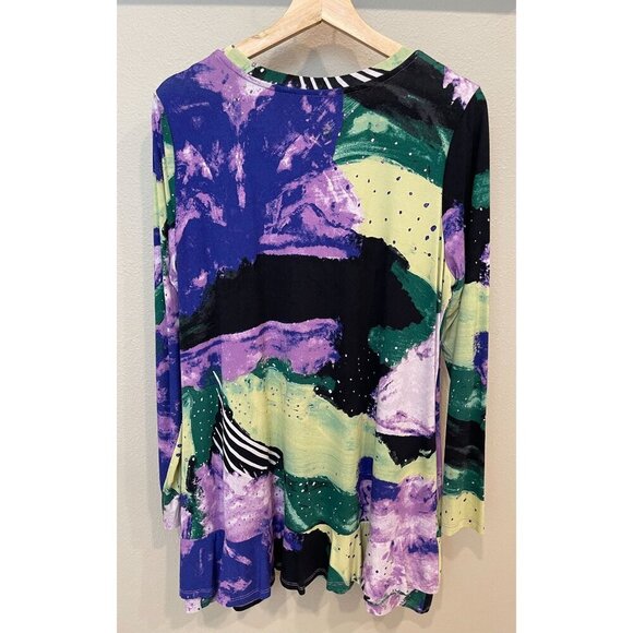 Lori Goldstein Logo Multicolor Tunic Blouse Ruffle Long Sleeves Large Lagenlook - Picture 2 of 9